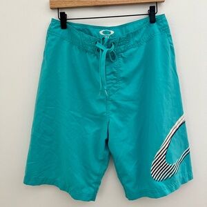Oakley Men’s Turquoise Board Shorts with Striped Logo